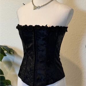 Vintage Victoria's Secret Stunning Black Satin Corset w Garter belt